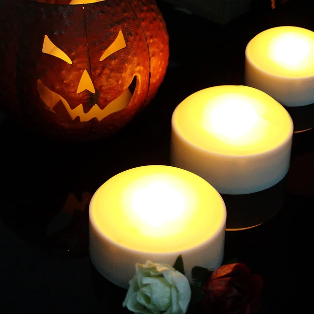 Alt view image 4 of 6 - 6 Halloween Battery LED Jack-O-Lantern Pumpkin Lights with Remote White | Battery Operated Flameless Candles with Remote and Timer for Halloween Pumpkin Decoration White Color 6 Pack