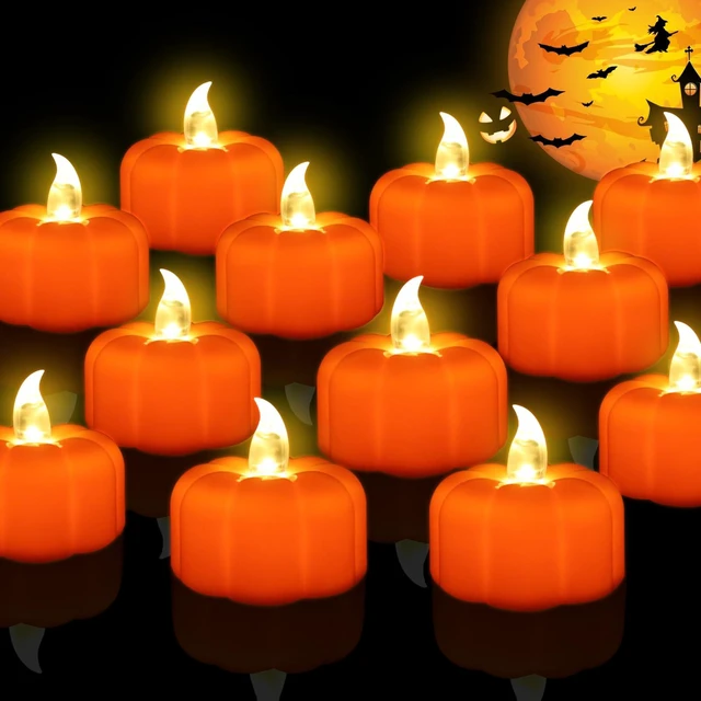 Main image of 24 Pack Halloween Decorations Indoor Pumpkin Tea Lights Fall Table decor | Flameless Orange Light Up LED Pumpkin Lights Candles Battery Operated, Thanksgiving Flickering Tealights for Home Room Decor