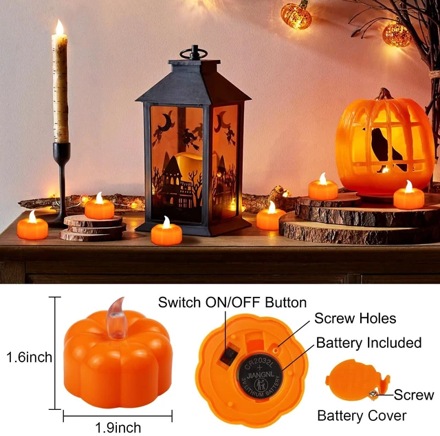Alt view image 2 of 6 - 24 Pack Halloween Decorations Indoor Pumpkin Tea Lights Fall Table decor | Flameless Orange Light Up LED Pumpkin Lights Candles Battery Operated, Thanksgiving Flickering Tealights for Home Room Decor