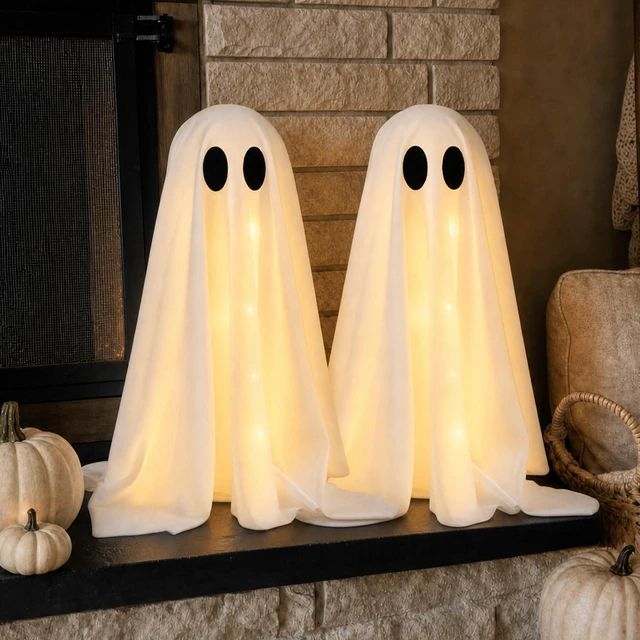 Alt view image 2 of 7 - Halloween Decorations -2 Packs Spooky Light Up Ghosts with Lights | Scary Ghost for Halloween Decor Indoor Party Home Table Room Kitchen and Fireplace Decor