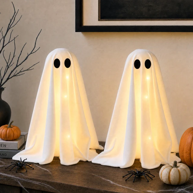Alt view image 4 of 7 - Halloween Decorations -2 Packs Spooky Light Up Ghosts with Lights | Scary Ghost for Halloween Decor Indoor Party Home Table Room Kitchen and Fireplace Decor
