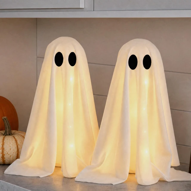 Alt view image 6 of 7 - Halloween Decorations -2 Packs Spooky Light Up Ghosts with Lights | Scary Ghost for Halloween Decor Indoor Party Home Table Room Kitchen and Fireplace Decor