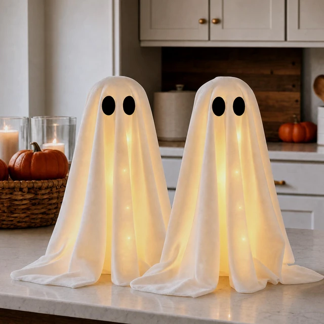 Alt view image 5 of 7 - Halloween Decorations -2 Packs Spooky Light Up Ghosts with Lights | Scary Ghost for Halloween Decor Indoor Party Home Table Room Kitchen and Fireplace Decor