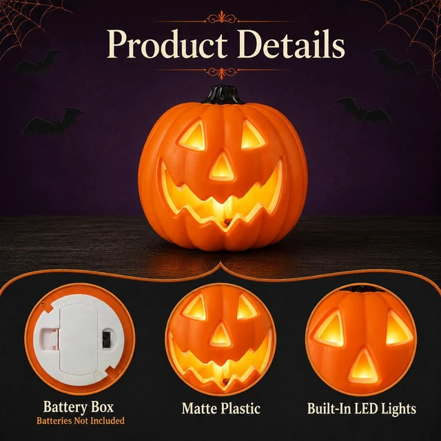 Alt view image 4 of 7 - Halloween LED Jack-O-Lantern Lights, Pumpkin Decor Battery Operated Table Ornaments for Home Party Decor (1 Pack)