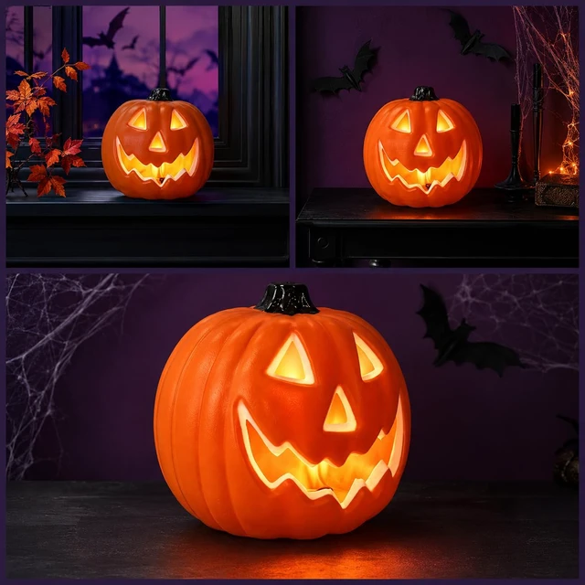 Alt view image 7 of 7 - Halloween LED Jack-O-Lantern Lights, Pumpkin Decor Battery Operated Table Ornaments for Home Party Decor (1 Pack)