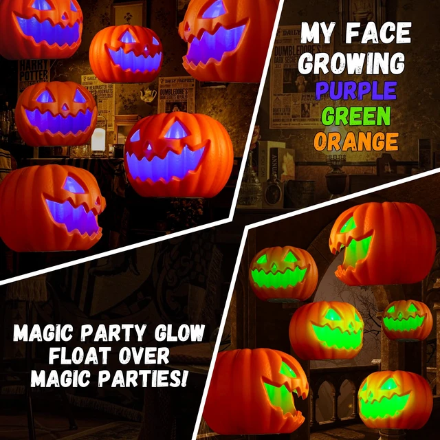 Alt view image 3 of 7 - Halloween Hanging Decorations Pumpkin Lights, LED Flameless Floating Jack-O-Lantern with Timer, 3 Color Light, 2 Lighting Modes, Remote, Pumpkin Lamp Decor for Home, Indoor, Outdoor, Yard (6 Pack)