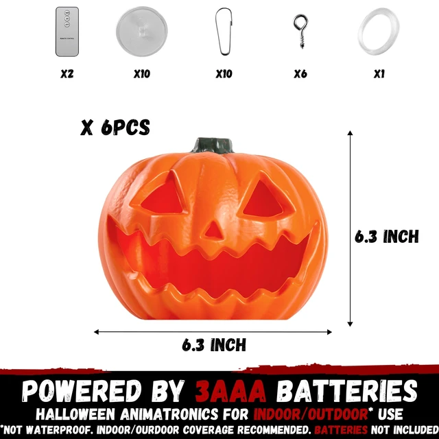 Alt view image 6 of 7 - Halloween Hanging Decorations Pumpkin Lights, LED Flameless Floating Jack-O-Lantern with Timer, 3 Color Light, 2 Lighting Modes, Remote, Pumpkin Lamp Decor for Home, Indoor, Outdoor, Yard (6 Pack)