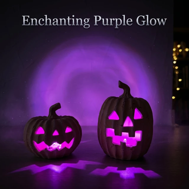 Alt view image 4 of 7 - Terracotta Jack-o-Lantern Pumpkins, LED Halloween Pumpkin Decor | 2Pcs Light Up Pumpkins Indoor Halloween Decorations, Clay Pumpkin Fall Decor with Timer, Farmhouse, Table Centerpiece