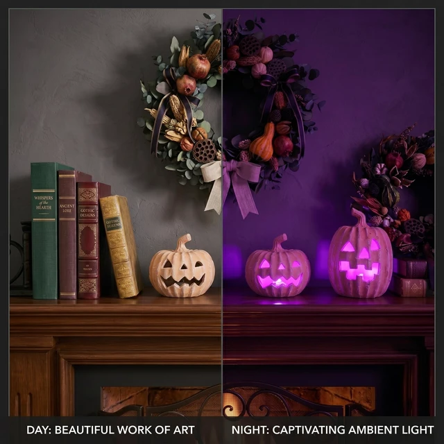 Alt view image 5 of 7 - Terracotta Jack-o-Lantern Pumpkins, LED Halloween Pumpkin Decor | 2Pcs Light Up Pumpkins Indoor Halloween Decorations, Clay Pumpkin Fall Decor with Timer, Farmhouse, Table Centerpiece