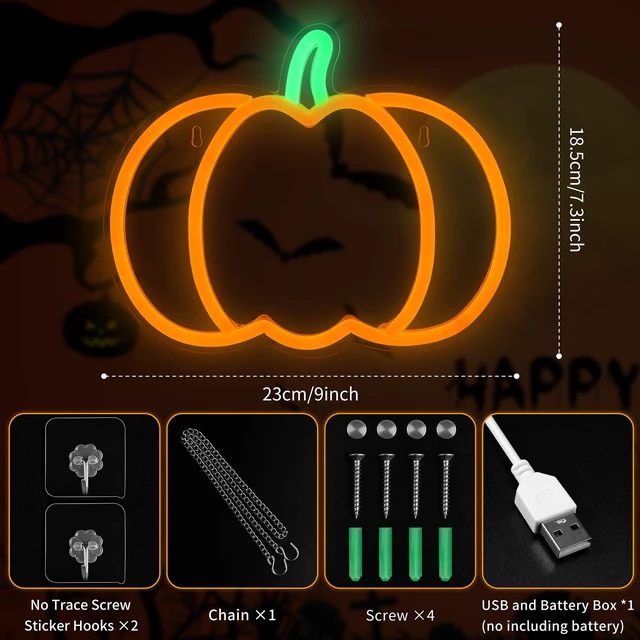 Alt view image 2 of 7 - Halloween Decorations Pumpkin Neon Sign, 7.3*9in Dimmable Neon Sign Hanging for Wall, Indoor Cute Vintage Fall Thanksgiving Decor for Table Home Kitchen Bedroom Living Room Bar Pub Club Party