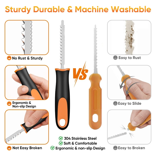 Alt view image 3 of 6 - Halloween Pumpkin Carving Kit with Stencils - 31 PCS Professional Tools | Easy for Pumpkins, Heavy Duty Stainless Steel, With 20PCS 3-Level Stencils for Beginner to Pro, With Storage Bag