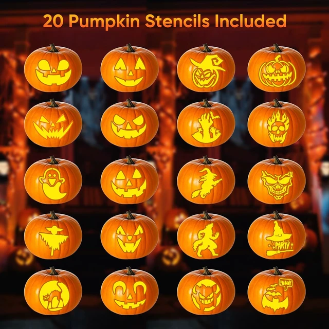 Alt view image 4 of 6 - Halloween Pumpkin Carving Kit with Stencils - 31 PCS Professional Tools | Easy for Pumpkins, Heavy Duty Stainless Steel, With 20PCS 3-Level Stencils for Beginner to Pro, With Storage Bag