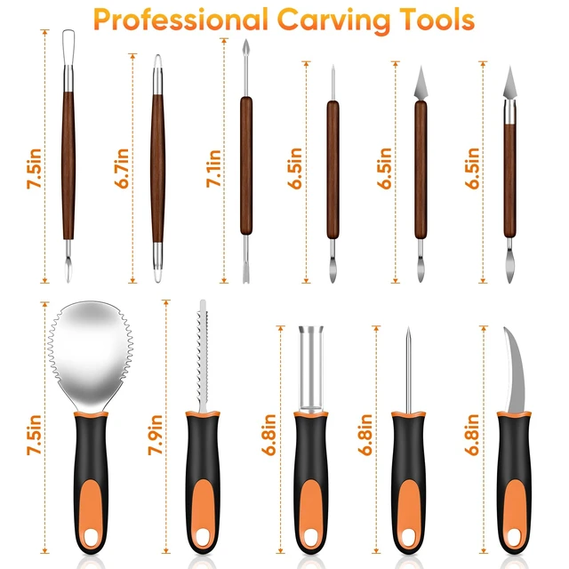 Alt view image 2 of 6 - Halloween Pumpkin Carving Kit with Stencils - 31 PCS Professional Tools | Easy for Pumpkins, Heavy Duty Stainless Steel, With 20PCS 3-Level Stencils for Beginner to Pro, With Storage Bag