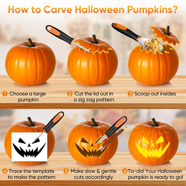 Alt view image 5 of 6 - Halloween Pumpkin Carving Kit with Stencils - 31 PCS Professional Tools | Easy for Pumpkins, Heavy Duty Stainless Steel, With 20PCS 3-Level Stencils for Beginner to Pro, With Storage Bag