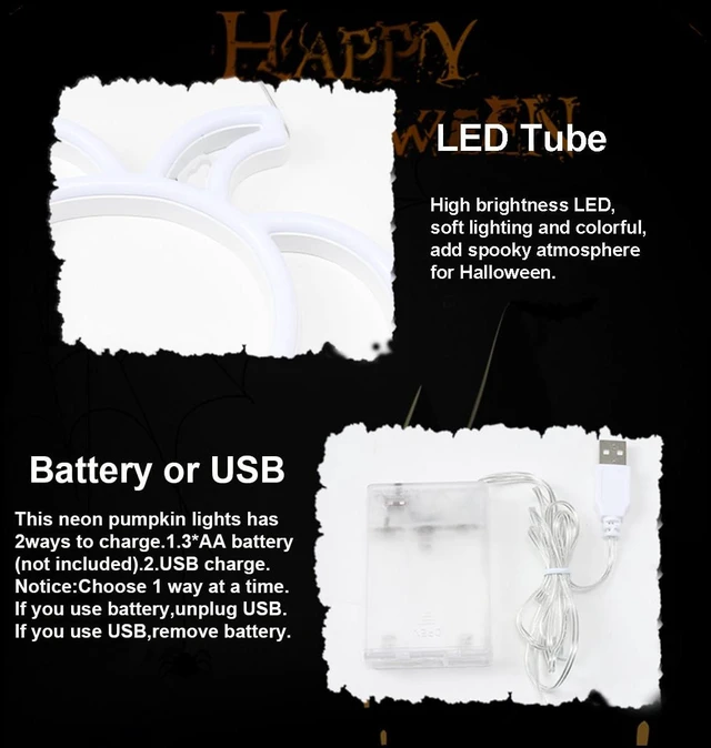 Alt view image 2 of 7 - Pumpkin Neon Signs Light, Halloween Fall Thanksgiving Autumn Decorations | 1 Pack Battery Operated or USB Powered, Orange and Green Lights Indoor, Cute Harvest Decor for Home, Room, Wall, Mental