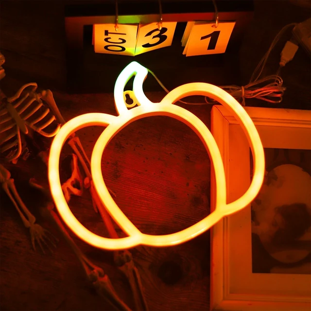 Alt view image 3 of 7 - Pumpkin Neon Signs Light, Halloween Fall Thanksgiving Autumn Decorations | 1 Pack Battery Operated or USB Powered, Orange and Green Lights Indoor, Cute Harvest Decor for Home, Room, Wall, Mental