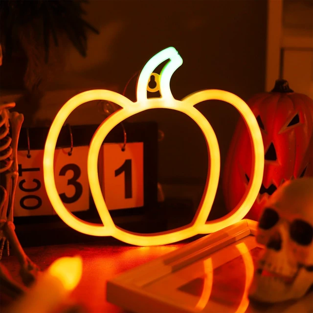 Alt view image 4 of 7 - Pumpkin Neon Signs Light, Halloween Fall Thanksgiving Autumn Decorations | 1 Pack Battery Operated or USB Powered, Orange and Green Lights Indoor, Cute Harvest Decor for Home, Room, Wall, Mental