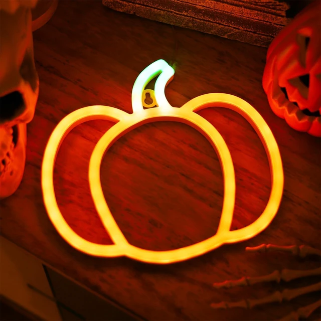 Alt view image 5 of 7 - Pumpkin Neon Signs Light, Halloween Fall Thanksgiving Autumn Decorations | 1 Pack Battery Operated or USB Powered, Orange and Green Lights Indoor, Cute Harvest Decor for Home, Room, Wall, Mental