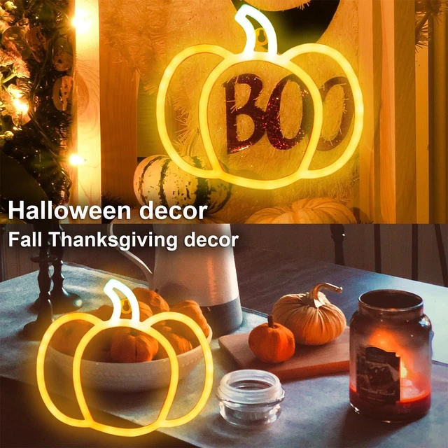 Alt view image 6 of 7 - Pumpkin Neon Signs Light, Halloween Fall Thanksgiving Autumn Decorations | 1 Pack Battery Operated or USB Powered, Orange and Green Lights Indoor, Cute Harvest Decor for Home, Room, Wall, Mental