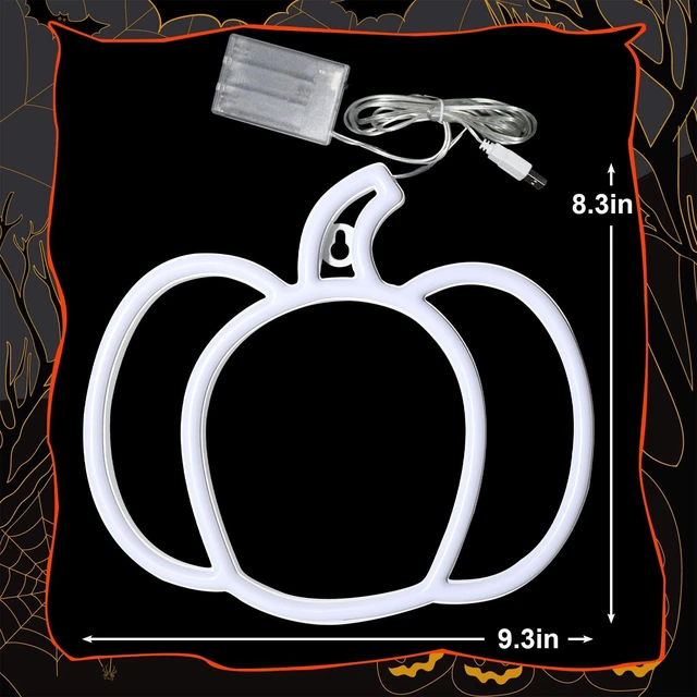 Alt view image 7 of 7 - Pumpkin Neon Signs Light, Halloween Fall Thanksgiving Autumn Decorations | 1 Pack Battery Operated or USB Powered, Orange and Green Lights Indoor, Cute Harvest Decor for Home, Room, Wall, Mental