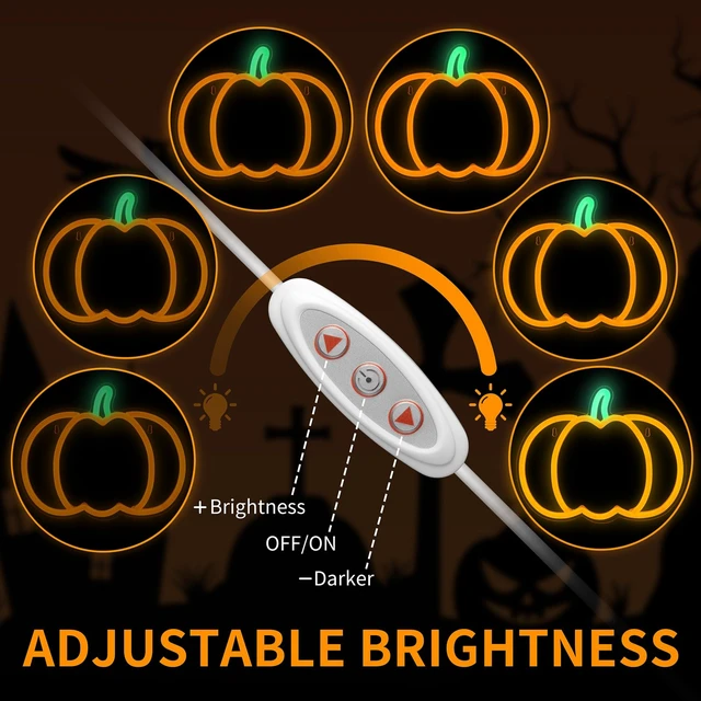Alt view image 3 of 7 - Halloween Decorations Pumpkin Neon Sign, 7.3*9in Dimmable Neon Sign Hanging for Wall, Indoor Cute Vintage Fall Thanksgiving Decor for Table Home Kitchen Bedroom Living Room Bar Pub Club Party