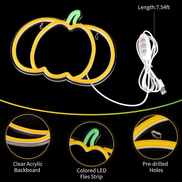 Alt view image 4 of 7 - Halloween Decorations Pumpkin Neon Sign, 7.3*9in Dimmable Neon Sign Hanging for Wall, Indoor Cute Vintage Fall Thanksgiving Decor for Table Home Kitchen Bedroom Living Room Bar Pub Club Party
