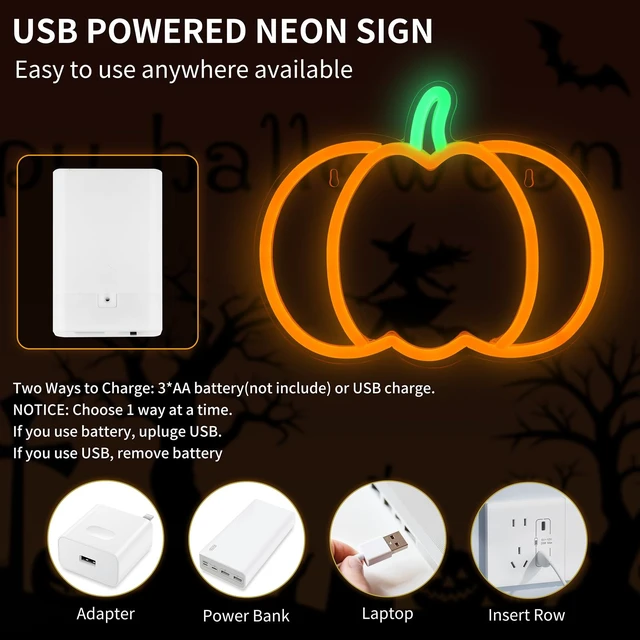 Alt view image 5 of 7 - Halloween Decorations Pumpkin Neon Sign, 7.3*9in Dimmable Neon Sign Hanging for Wall, Indoor Cute Vintage Fall Thanksgiving Decor for Table Home Kitchen Bedroom Living Room Bar Pub Club Party