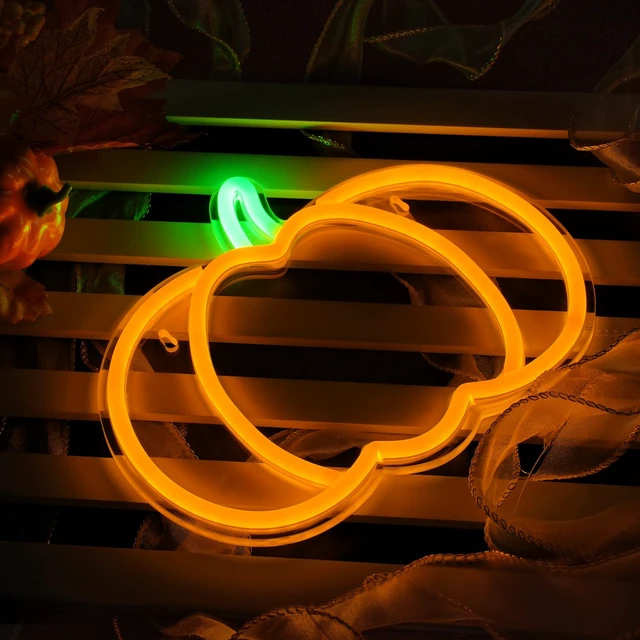 Alt view image 7 of 7 - Halloween Decorations Pumpkin Neon Sign, 7.3*9in Dimmable Neon Sign Hanging for Wall, Indoor Cute Vintage Fall Thanksgiving Decor for Table Home Kitchen Bedroom Living Room Bar Pub Club Party