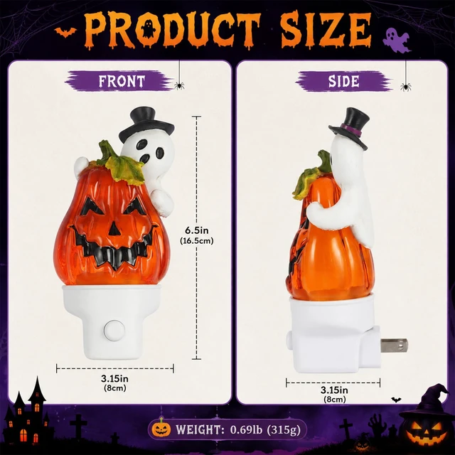 Alt view image 2 of 7 - Halloween Ghost Pumpkin Water Spinner Night Light, Plug-In Table Decor | Ghost pumpkin water spinner night light with warm orange glow, swirling glitter, quiet operation and USB-A extension cord
