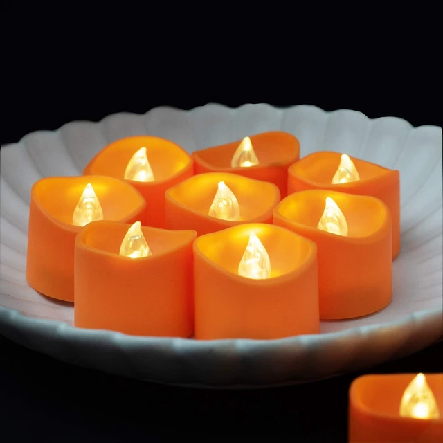 Alt view image 2 of 7 - Halloween 24 Pack Orange Tea Light Candles, Battery Operated LED Tealights, Small Pumpkins Lights, Flameless, Electric Fake Tea Candles for Fall, Diwali Decorations