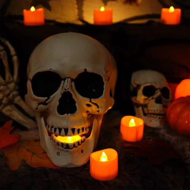 Alt view image 4 of 7 - Halloween 24 Pack Orange Tea Light Candles, Battery Operated LED Tealights, Small Pumpkins Lights, Flameless, Electric Fake Tea Candles for Fall, Diwali Decorations