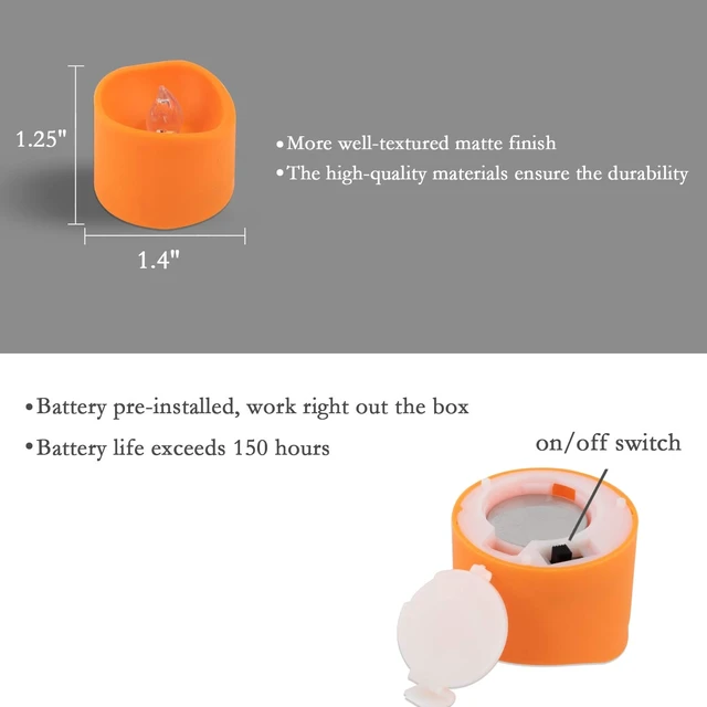 Alt view image 6 of 7 - Halloween 24 Pack Orange Tea Light Candles, Battery Operated LED Tealights, Small Pumpkins Lights, Flameless, Electric Fake Tea Candles for Fall, Diwali Decorations