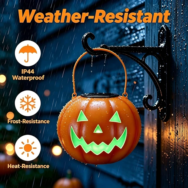 Alt view image 4 of 7 - Halloween Decorations Outdoor, Pumpkin Solar Lights for Outside Porch Decor | Color Changing LED, Spooky Pattern Projection, Portable Handle, IP44 Waterproof, Porch Patio Yard Decor, Halloween Gift
