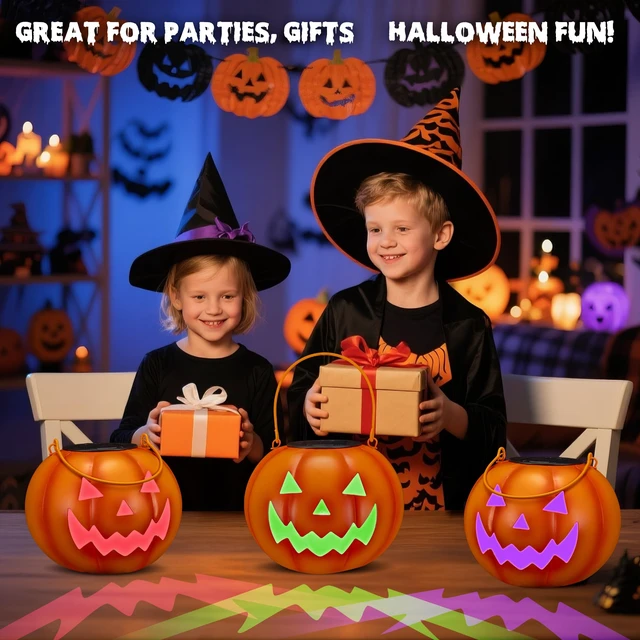 Alt view image 7 of 7 - Halloween Decorations Outdoor, Pumpkin Solar Lights for Outside Porch Decor | Color Changing LED, Spooky Pattern Projection, Portable Handle, IP44 Waterproof, Porch Patio Yard Decor, Halloween Gift