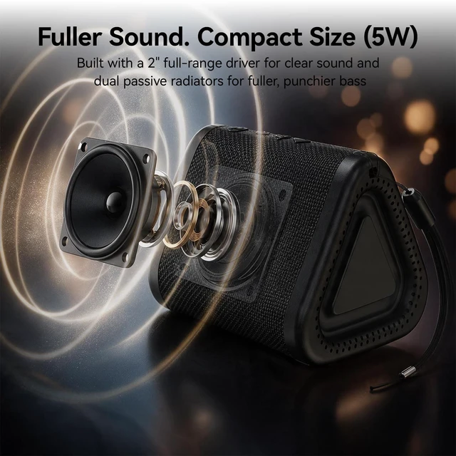 Alt view image 2 of 7 - Portable Bluetooth Speaker, IPX7 Waterproof Speaker with TWS, Black | Small waterproof speaker with clear sound, dual radiators, lanyard, drop-tested build for shower, pool, beach, camping, desk