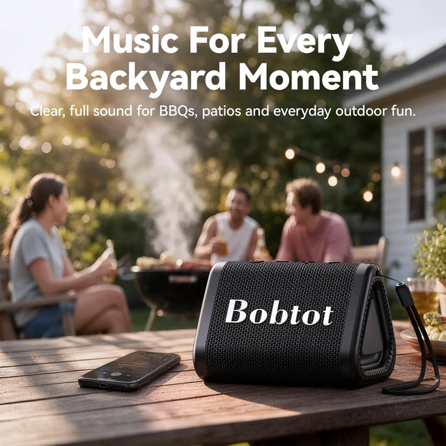 Alt view image 3 of 7 - Portable Bluetooth Speaker, IPX7 Waterproof Speaker with TWS, Black | Small waterproof speaker with clear sound, dual radiators, lanyard, drop-tested build for shower, pool, beach, camping, desk
