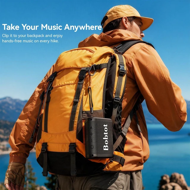 Alt view image 7 of 7 - Portable Bluetooth Speaker, IPX7 Waterproof Speaker with TWS, Black | Small waterproof speaker with clear sound, dual radiators, lanyard, drop-tested build for shower, pool, beach, camping, desk