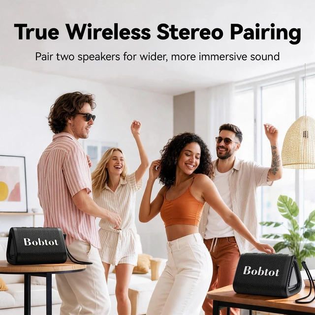 Alt view image 4 of 7 - Portable Bluetooth Speaker, IPX7 Waterproof Speaker with TWS, Black | Small waterproof speaker with clear sound, dual radiators, lanyard, drop-tested build for shower, pool, beach, camping, desk