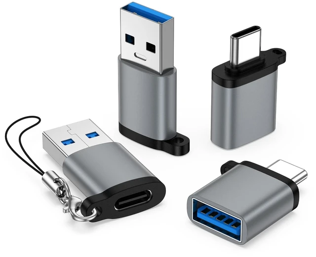 Main image of USB to USB C Adapter 4-Pack,5Gbps USB 3.0 Type C OTG Charger Converter,Grey | USB C Male to USB A Female & USB A Male to USB C Female Adapter for iPhone 17/16,Samsung Galaxy S26 Ultra S25 Z Fold