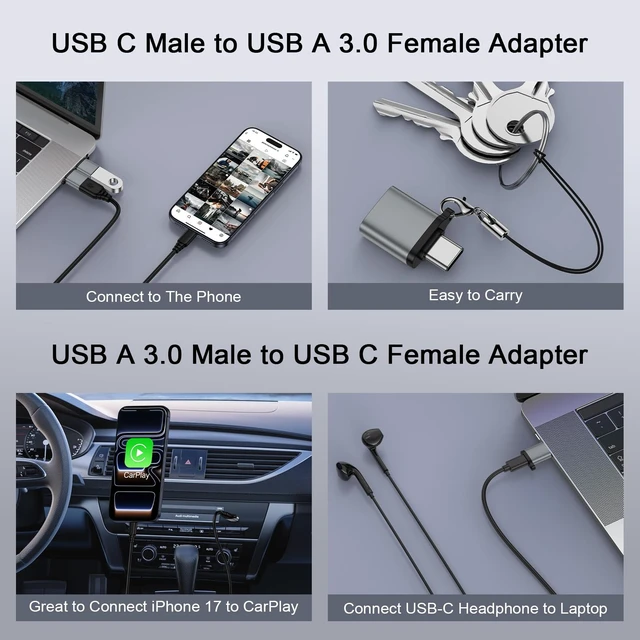 Alt view image 4 of 7 - USB to USB C Adapter 4-Pack,5Gbps USB 3.0 Type C OTG Charger Converter,Grey | USB C Male to USB A Female & USB A Male to USB C Female Adapter for iPhone 17/16,Samsung Galaxy S26 Ultra S25 Z Fold