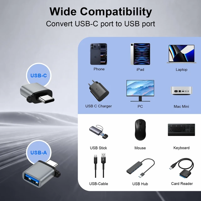 Alt view image 7 of 7 - USB to USB C Adapter 4-Pack,5Gbps USB 3.0 Type C OTG Charger Converter,Grey | USB C Male to USB A Female & USB A Male to USB C Female Adapter for iPhone 17/16,Samsung Galaxy S26 Ultra S25 Z Fold