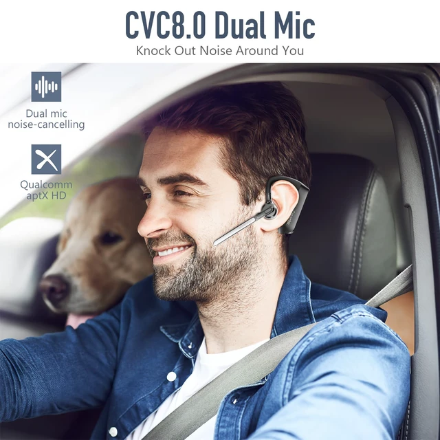 Alt view image 2 of 6 - K21 Bluetooth Headset V5.1, Bluetooth Earpiece with CVC 8.0 Dual Mic Noise Cancelling Wireless Headphone - Mute & Volume Buttons 16Hrs Talking for iOS Android Cell Phone, Trucker, Office Work