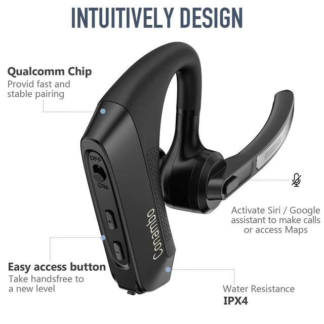 Alt view image 4 of 6 - K21 Bluetooth Headset V5.1, Bluetooth Earpiece with CVC 8.0 Dual Mic Noise Cancelling Wireless Headphone - Mute & Volume Buttons 16Hrs Talking for iOS Android Cell Phone, Trucker, Office Work