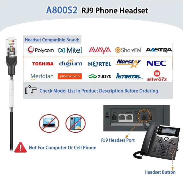 Alt view image 3 of 7 - Phone Headset for Office Phones for Polycom & Other IP Phones(A800S2) | Noise-canceling Mic, Metal Headband, Lightweight Design, Plug-and-play, Hands-Free, Call Center, Telemarketing, Office