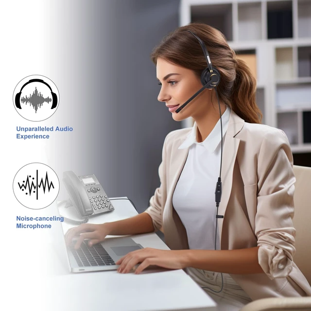 Alt view image 4 of 7 - Phone Headset for Office Phones for Polycom & Other IP Phones(A800S2) | Noise-canceling Mic, Metal Headband, Lightweight Design, Plug-and-play, Hands-Free, Call Center, Telemarketing, Office