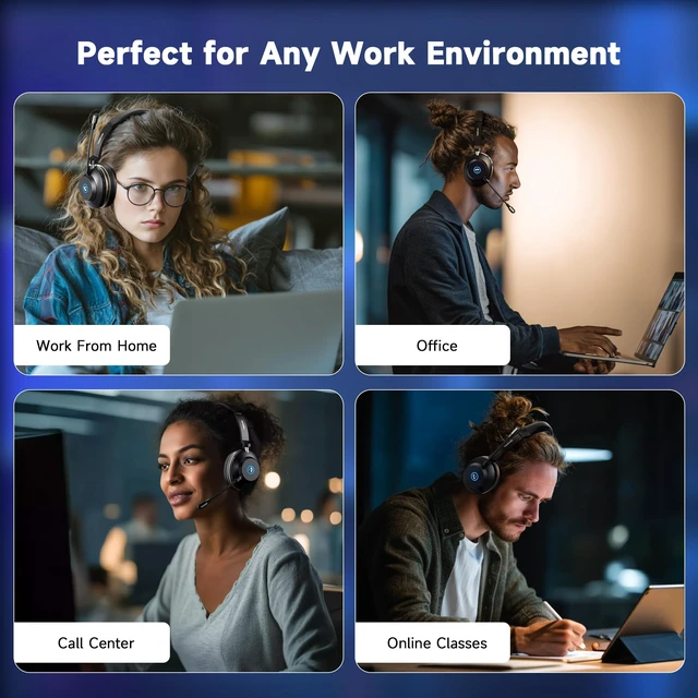 Alt view image 6 of 6 - Wireless Headset with Microphone for Work, Bluetooth 5.3 Headset for PC | Bluetooth 5.3, 45H Talk Time, Mute Button, Charging Base, 49ft Range for PC Laptop, Zoom Meetings & Call Center