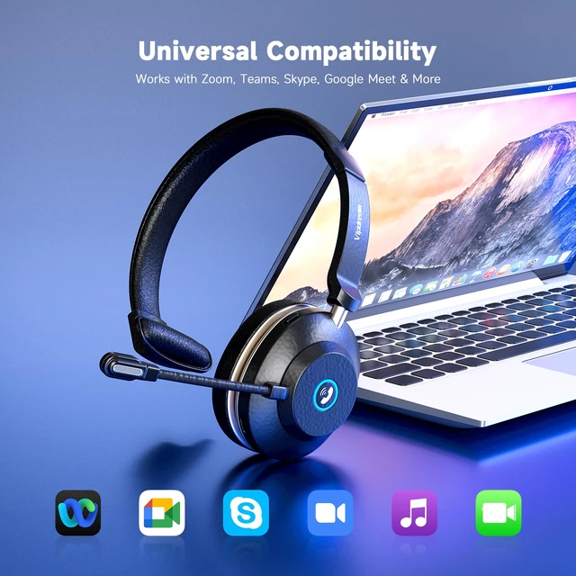 Alt view image 5 of 6 - Wireless Headset with Microphone for Work, Bluetooth 5.3 Headset for PC | Bluetooth 5.3, 45H Talk Time, Mute Button, Charging Base, 49ft Range for PC Laptop, Zoom Meetings & Call Center