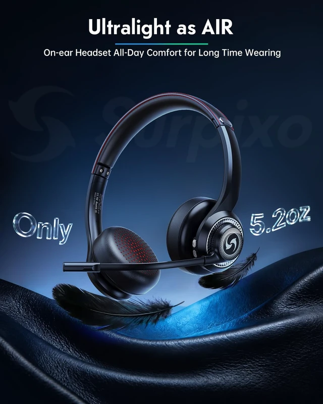 Alt view image 5 of 7 - Wireless Headset with Mic for Work, Dual-Mode Headphones 50H Talk | ENC Noise-canceling Microphone, Bluetooth& 2.4GHz Dongle, Clear Calls & Mic Mute, for Laptop, PC, Phone, Office, Call Center