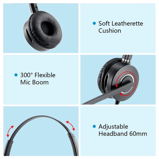 Alt view image 3 of 6 - Telephone-Headset with Noise-Cancelling Microphone Call Center Quick Disconnect (QD) Headset with RJ09 Cables, compatible with Yealink, Grandstream, Polycom, Snom, Fanvil, and Mitel Phones (Mono)