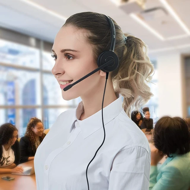 Alt view image 4 of 6 - Telephone-Headset with Noise-Cancelling Microphone Call Center Quick Disconnect (QD) Headset with RJ09 Cables, compatible with Yealink, Grandstream, Polycom, Snom, Fanvil, and Mitel Phones (Mono)
